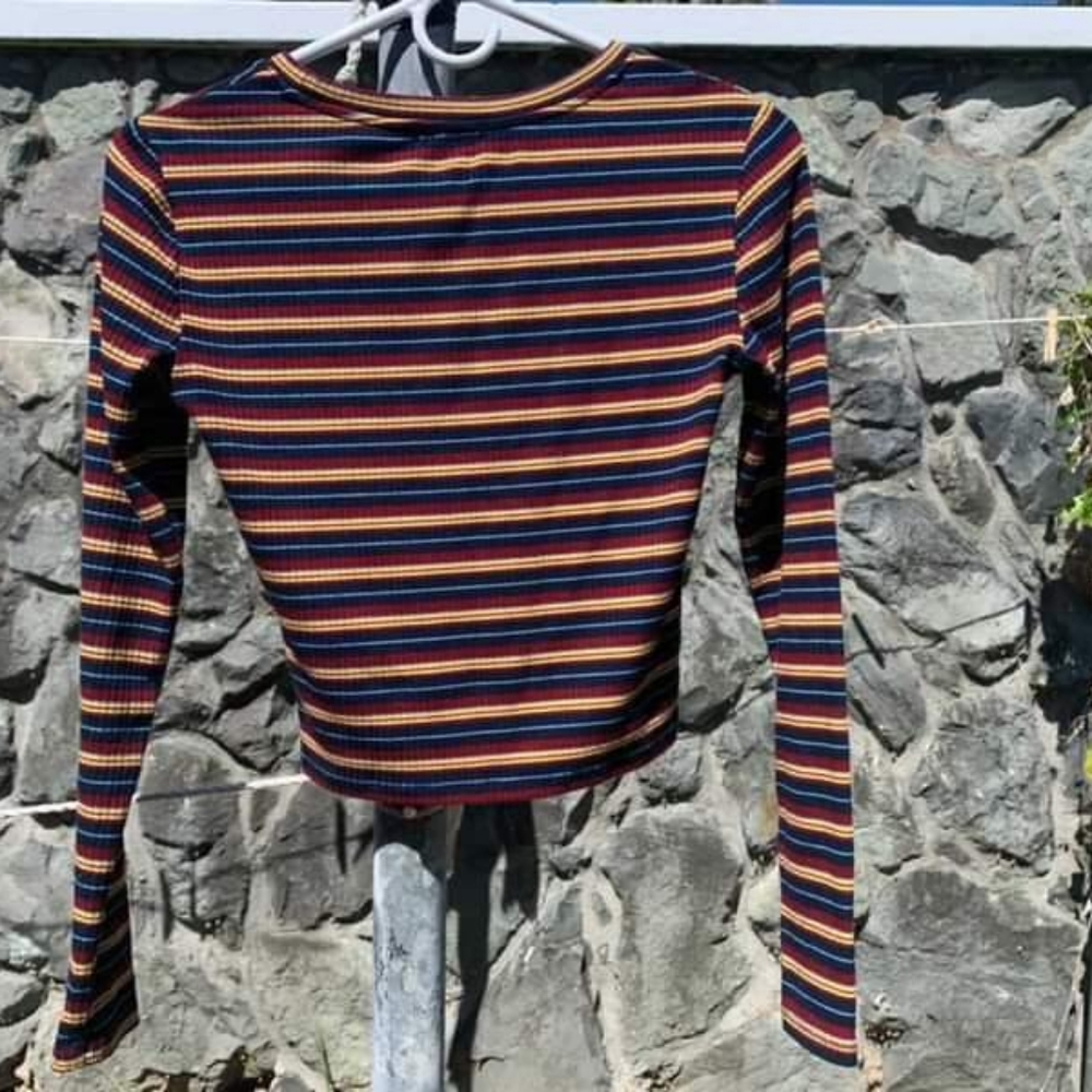 Striped colored long sleeve crop top